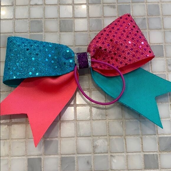 Girls teal and pink letter E hair bow - Picture 2 of 3